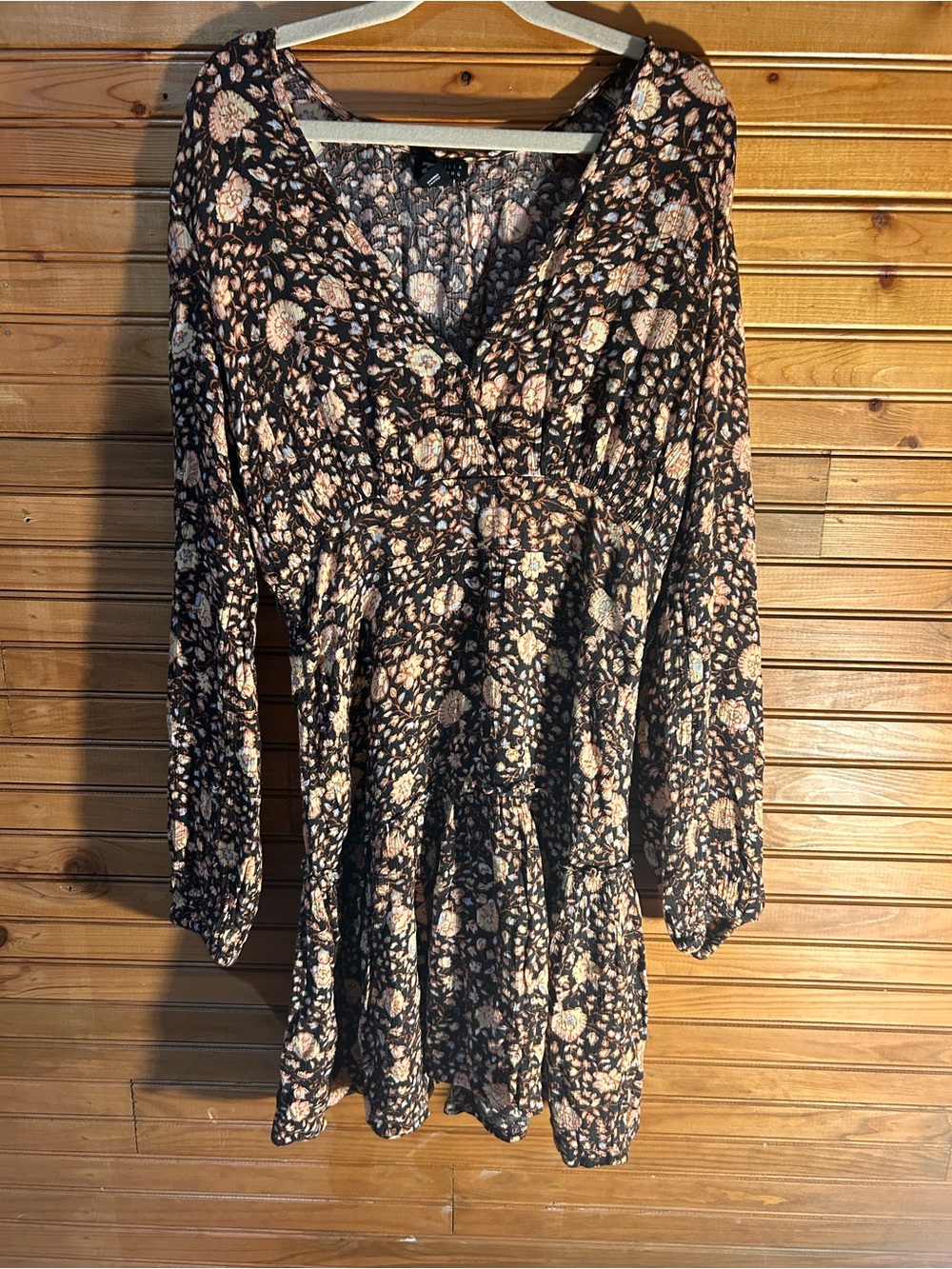Billabong Black Long Sleeve Floral Tunic with Blush Flowers